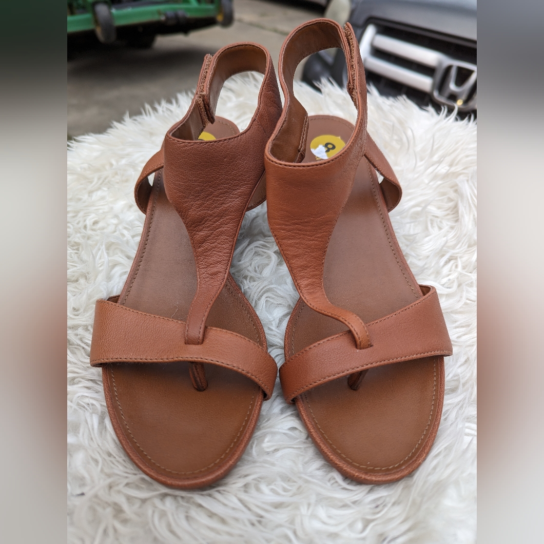 Nwot Franco Sarto Tan Leather Wedge Sandals Size 8